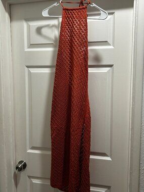 Rust Orange Crochet Halter Swim Cover-up